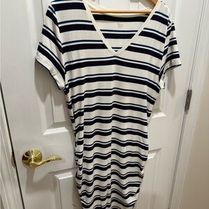 LOFT Beach Navy and Cream Striped Top